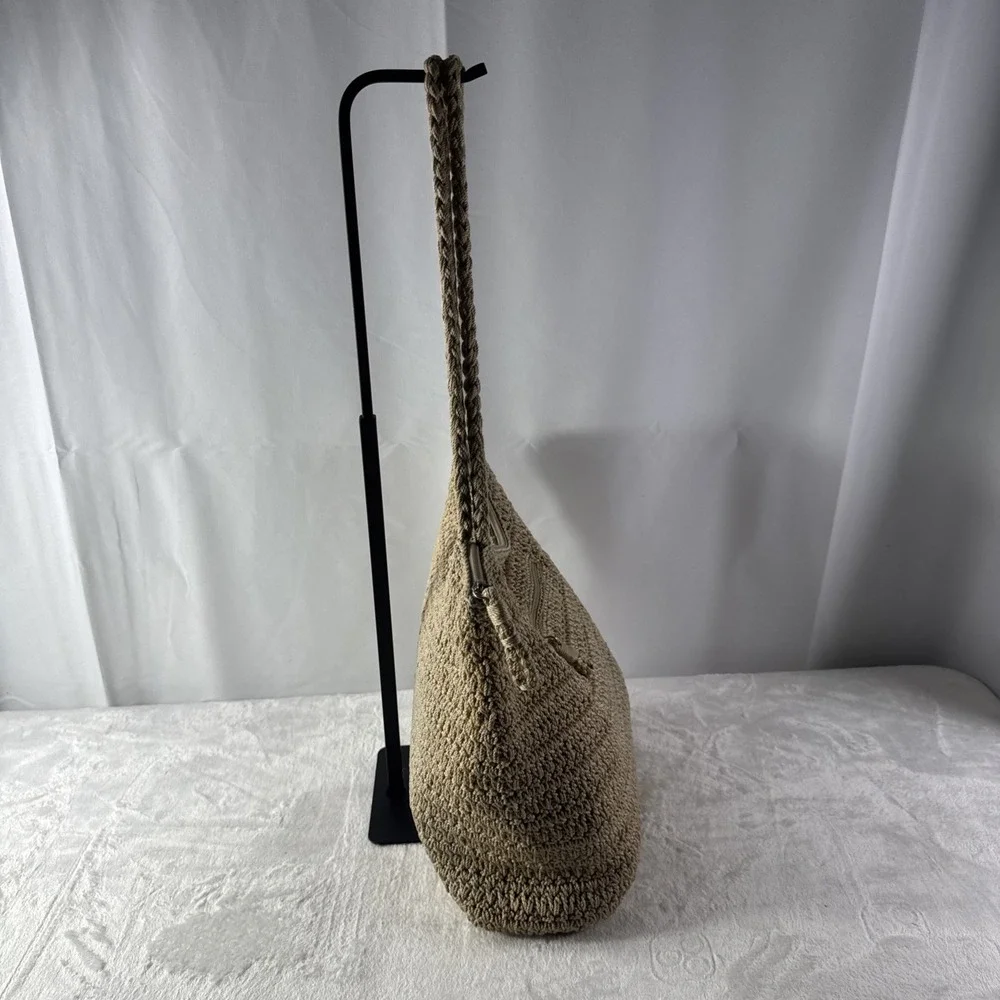 The Sak Crochet Tan Shoulder Bag With Zip Top